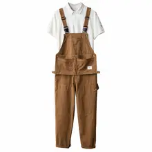 レトロ工装デザインのサロペットパンツ【ストレート・ワイドフィット・多ポケット】