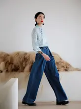 高腰デニムワイドパンツ【重工デザイン・レッグラインを強調・万能シーン対応】