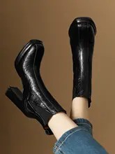 極上の柔らかさなショートブーツ【防水・太ヒール・ゴムバンド・黒色・羊皮】