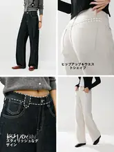 レディース デニムパンツ【ライセリエ混・ワイドレッグ・レトロスタイル・脚長効果】（セットアップ対応）