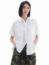 evewang 夏用無地半袖シャツ【前短後長・ゆったりシルエット・両ポケット・UVカット】