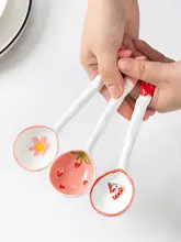 美しいデザインの陶器製 長柄スプーン【家庭用・和風・スープや料理用】
