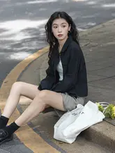 黒のワークシャツジャケット【春秋用・ショート丈・女性用・通勤に最適】