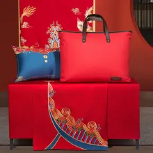 豪華な中華刺繍結婚寝具 八点セット【縁起の良いドラゴンとフェニックスデザイン・長毛綿使用】（セットアップ対応）