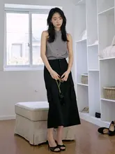 高腰Aラインスカート【春用・スリット入り・洗練されたデザイン・ロング丈】