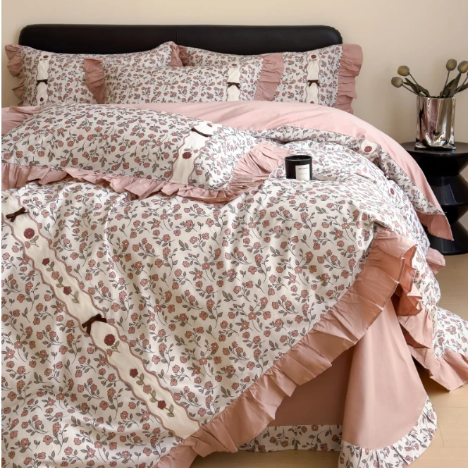 フラワープリントのフレンチ風レースデザイン 全棉四点寝具：春のインテリアに最適なスタイリッシュなベッドルームの選定基準