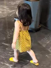 子供用夏用ドット柄キャミソールドレス【コットンシルク・ビーチリゾート向け・黄色】