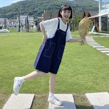 大きいサイズ レディース 夏用 カジュアルTシャツ＆ストレートサロペットパンツ【韓国風・体型カバー・セットアップ対応】