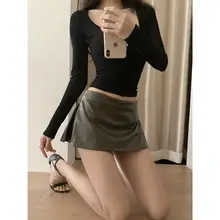 セクシーなローウエストPUレザースカート【冬用・デザイン性抜群】