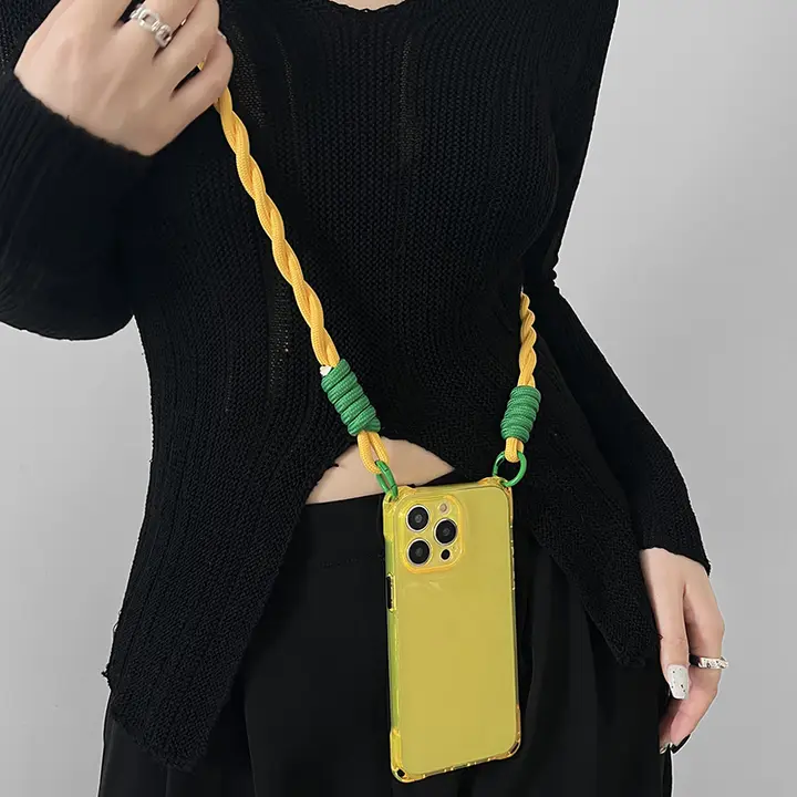 iPhone 14 Pro Max用 軽量透明クリアケース【純黄色・ソフトシリコン・スリング付き・防摔・対応機種：iPhone 12/13/15 Plus】