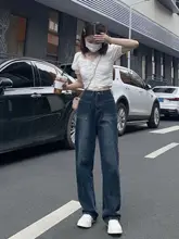 ヴィンテージスタイルのハイウエストワイドレッグデニムパンツ【梨型体型対応・小柄向け】