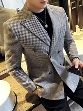 千鳥格のウールスーツジャケット【メンズ・春秋用・ダブルボタン・カジュアル】