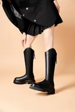 厚底ロングブーツ【秋冬用・高筒・弾力素材・粗いヒール】