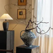 ヴィンテージ風 粗陶製花瓶【和風デザイン・陶器・乾燥花用】