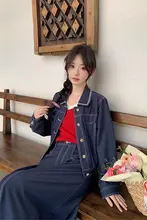春の雰囲気漂うジャケットとロングスカートのセットアップ（セットアップ対応）