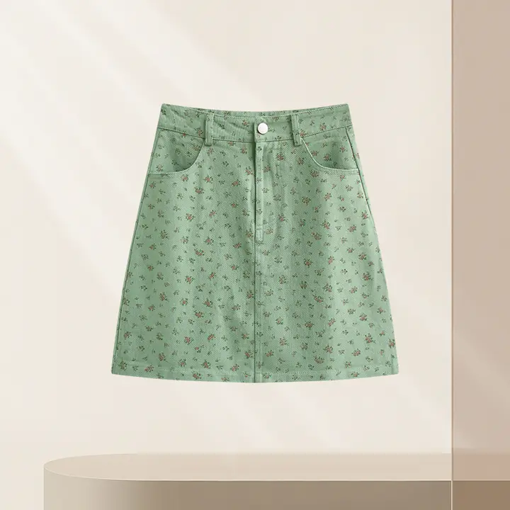 女性用 夏用 スウィートフラワープリント Aライン ミニスカート【ハイウエスト・シェイプアップ効果・トレンド】（セットアップ対応）