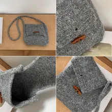 秋冬向けのかわいいレトロ風ニット斜め掛けバッグ【ボタン付き・文芸スタイル・ショルダーバッグ】