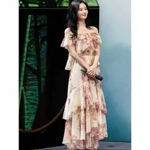 フリル付きオフショルダーフラワープリントドレス【軽やかでフェミニン・リゾートスタイル】