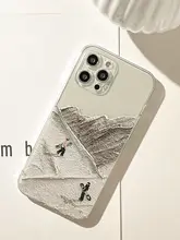 シンプルデザインのスノーマウンテン滑雪スマホケース【iPhone対応・透明シリコン・滑り止め機能】