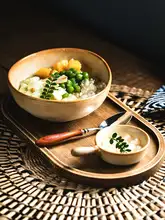 一人用陶器製朝食ボウル＆プレートセット【ヨーグルトボウル・高級感あるデザイン】