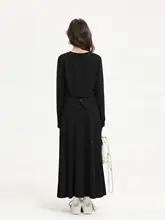クルーネックTシャツ スカート 2点セット レディース ウエストマーク ドレープ感 シンプル きれいめ 上品 秋「XinmonLee」