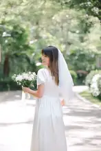 シンプルなロングウェディングベール【韓国スタイル・フォト撮影用・結婚証明書用】