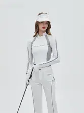 Manucode ゴルフウィメンズ速乾ハイネックタイトトップスとハイウエストフレアカットパンツセット