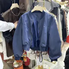 韓国風 ラフなデザインのショートバイカーパーカ【スタンドカラー・ボリュームスリーブ】