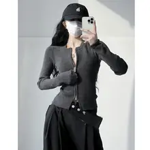 デザイン性の高いドラゴンフルーツニットカーディガン【女性用・双ジッパー・スリムフィット・秋冬対応】