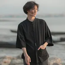 夏用リネン半袖中山シャツ【カジュアル・男士・薄手】