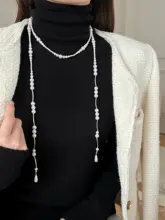 上品なパールロングネックレス【ウールセーター用・秋冬・コーディネートしやすい】