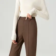 ウォームニットコットン素材のストレートパンツ【高腰・ワイドレッグ・秋冬用】（セットアップ対応）