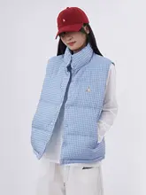 デザイン性に優れたブルーチェックのダウンコットンベスト【秋冬用・厚手・女性用・ノースリーブ】