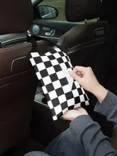 モノクロチェックの車載ティッシュボックス【高級感ある掛け式デザイン】