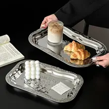 トレイ ステンレス フレンチ風 ヴィンテージ インスタ映え おしゃれ エンボス加工 ケーキプレート 卓上収納 小物入れ 家庭用