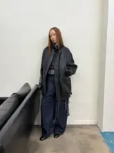 原色デニムカジュアルワイドパンツ