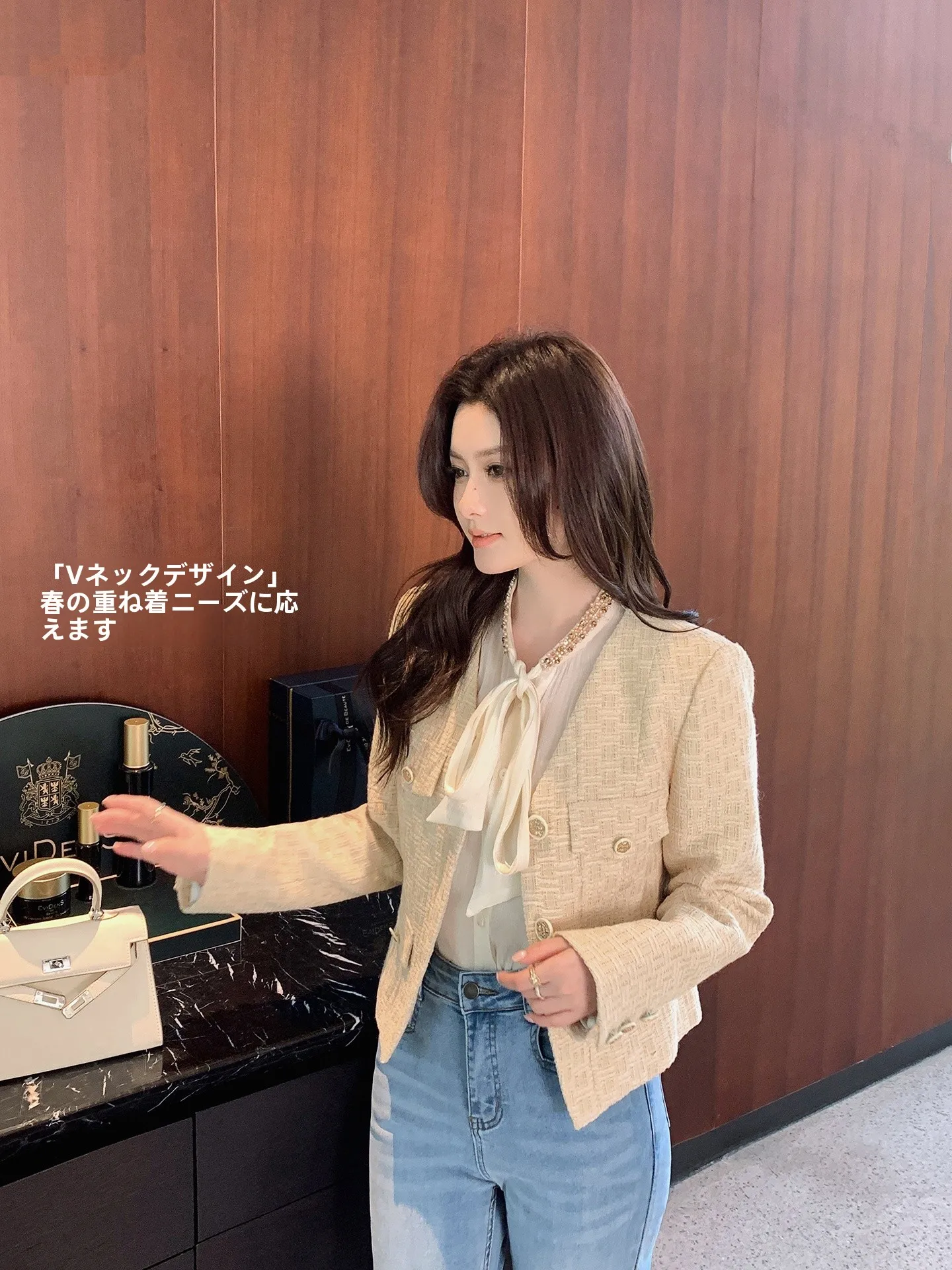 春にぴったり！ツイード風ショートコート【エレガントなデザイン・軽量タイプ】