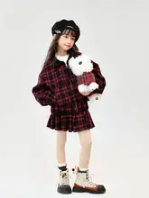 女児用お正月服【冬用・赤色・フリル付き・リトルレトロデザイン】（セットアップ対応）