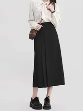 大きいサイズ グレー 濃紺色スーツ スカート【プリーツ・ハイウエスト・不規則Aライン・ミディ丈】（セットアップ対応）