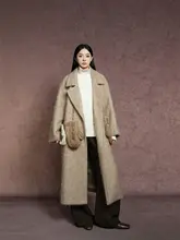 ZHOUMIAO 山羊绒フード付きH型コート【柔らかい毛羽立ち・冬用・レディース】