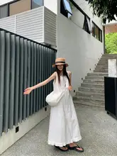 レディース 夏用 白色 フリルデザイン コットンマキシドレス【シンプル・リゾートスタイル】