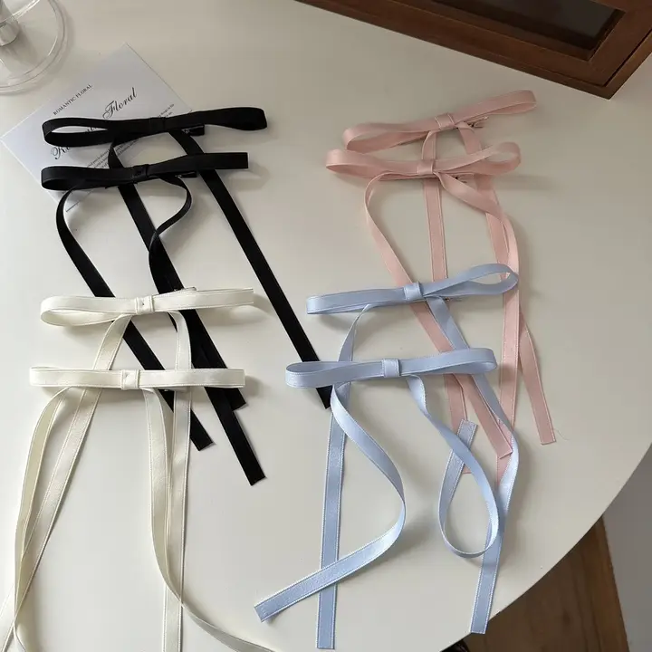 バレエスタイルのリボンヘアクリップ【少女向け・シフォン・ツインテール用ヘアアクセサリー】