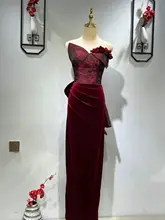高級感あふれるワインレッドのローズベロアマーメイドドレス【結婚式用・エレガントスタイル】