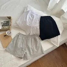 夏用薄手安全パンツ【コットンリネン・レースデザイン・ルームウェア・ショートパンツ】（セットアップ対応）
