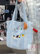 かわいい犬デザインのキャンバスショルダーバッグ【大容量・女子学生向け】