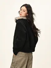 美しいデザインのレトロ風フェイクシープスキン襟付きジャケット【ショート丈・女性用】