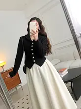 デザイン性のあるプリーツフレアスカート【フランス風・ハイウエスト・ブラック】