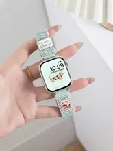 Apple Watch用バンド 細幅 可愛いダックスフント柄 編み込みナイロン マグネット式 夏用 スポーツ レディース