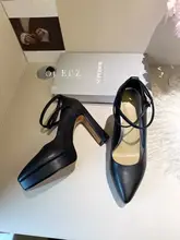 パンプス レディース 本革 ポインテッドトゥ プラットフォーム ワンストラップ チャンキーヒール 小柄な方向け きれいめ 通勤
