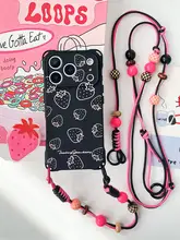 スマホケース いちごモチーフ チェーンストラップ 長さ調節可能 スタンド付き 斜め掛け 多機種対応
